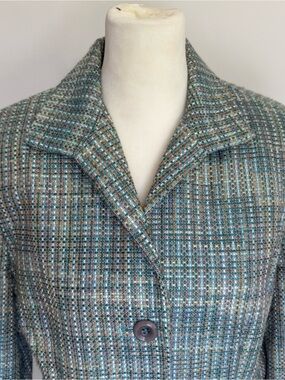 Jacqueline Smith Teal Multi Tweed Single-Button Blazer, size 10